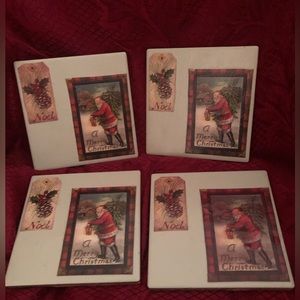 Upcycled Merry Christmas, Noel holiday coasters: set of 4 with cork backing